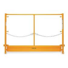 Scaffold frame safety rail with toeboard