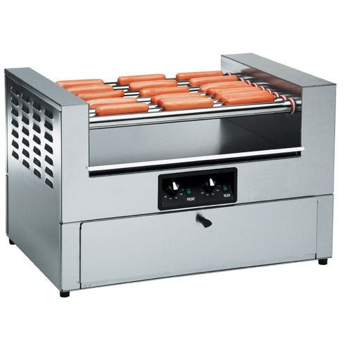 Hot dog roller with bun warmer